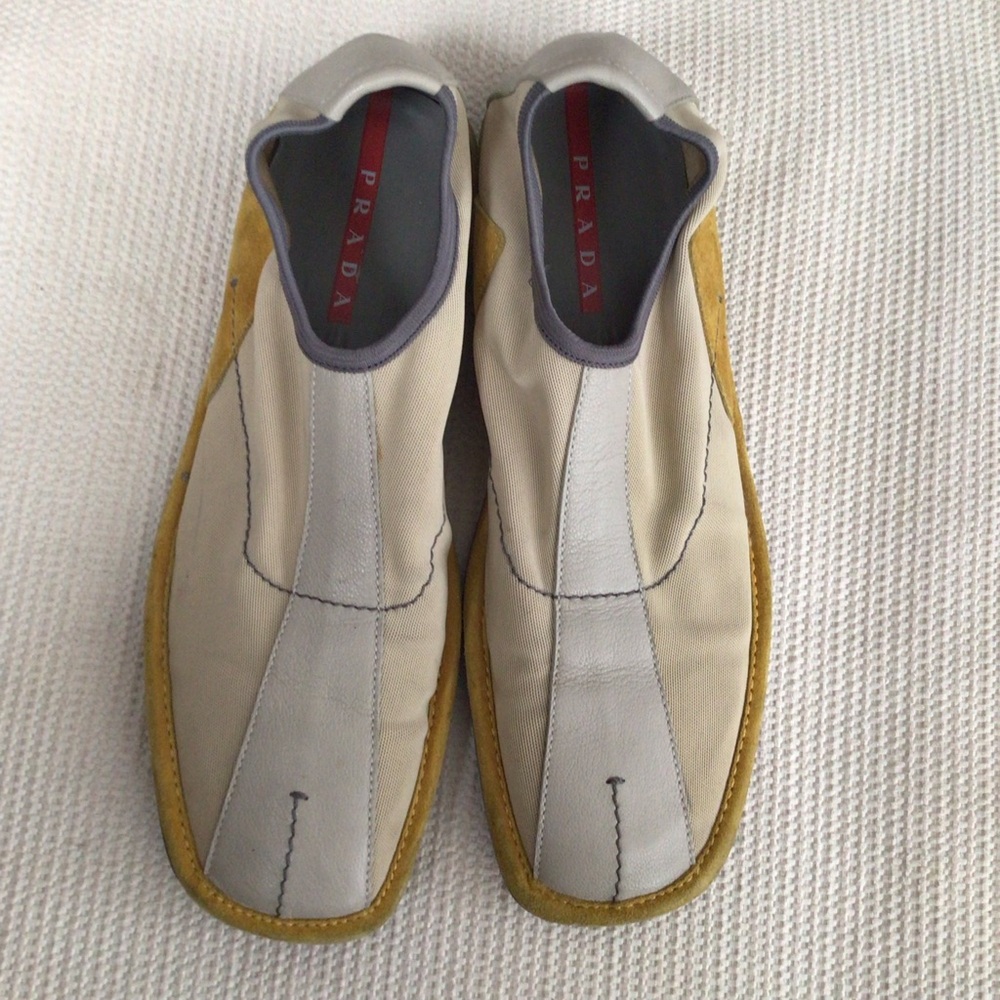 Prada Men or Women Beige and Mustard Slip-Ons. RUC - Picture 2 of 9